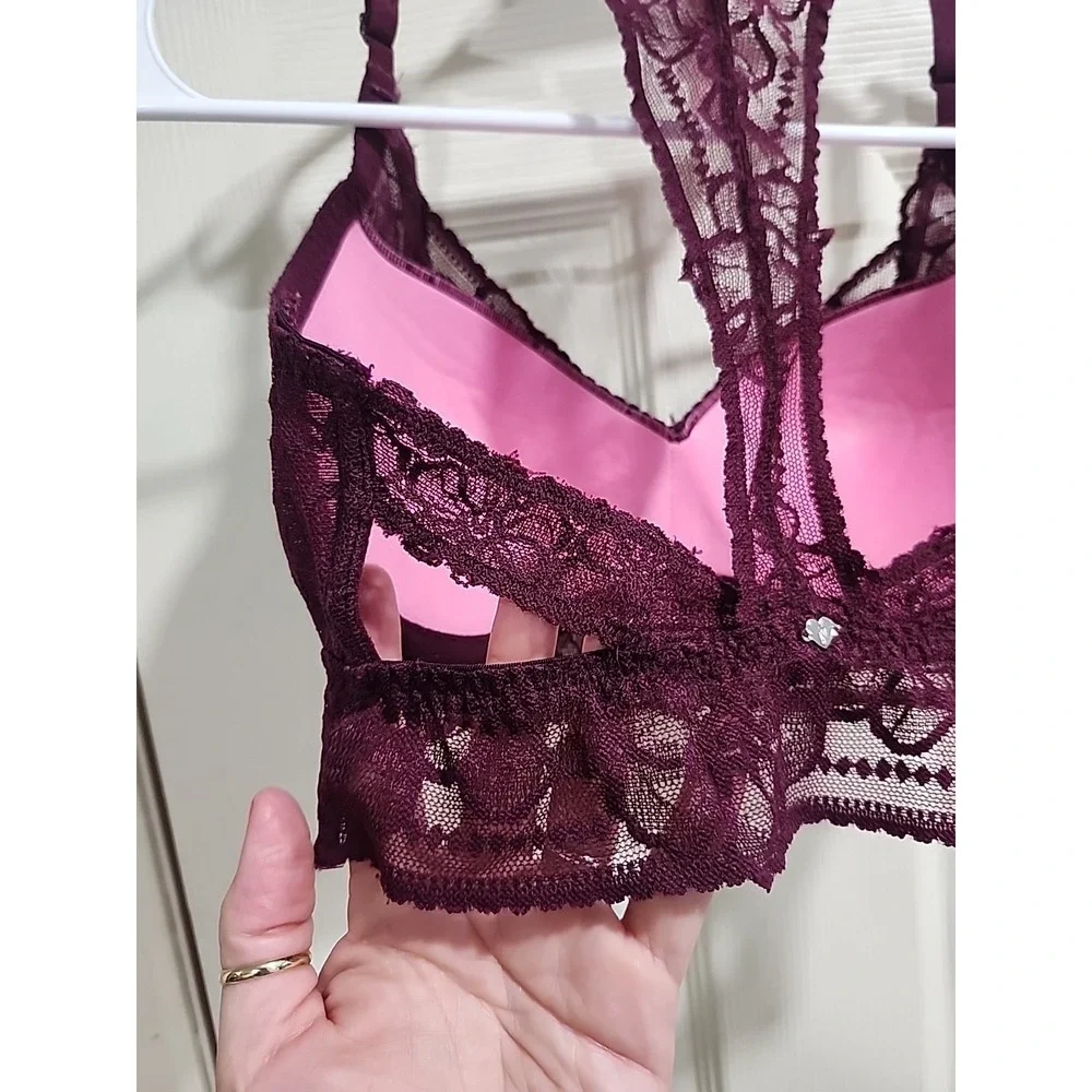 Victoria's‎ Secret PINK Push-up Pigeonnant Lace Underwire Bra Sz  S (D-DD) Wine